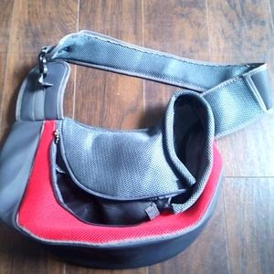 Mesh travel safe pet sling bag grey and red